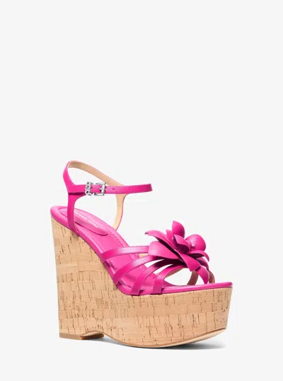 Michael Kors Jacie Floral Embellished Leather Wedge Sandal In Pink
