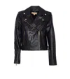 Michael Kors Leather Moto Jacket In Black