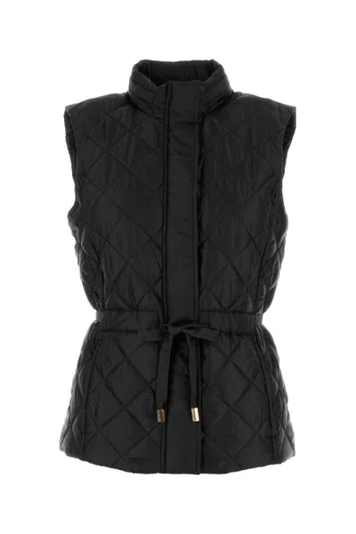 Michael Kors Sleeveless Jacket With High Collar And Quilted Design In Black