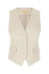 Michael Kors Beige Vest With V Neck In Linen And Cotton Blend Woman