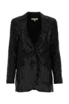 Michael Kors Sequin Striped Lapel Jacket In Black