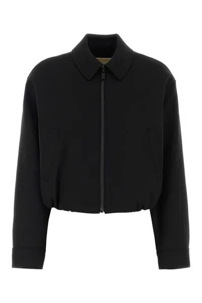 Michael Kors Twill Bomber Jacket Cropped Collar Buttoned Cuffs In Black
