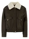 Michael Kors Dark Brown Synthetic Leather Jacket In Green