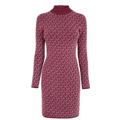 Michael Kors Jacquard Funnel Neck Logo Dress In Burgundy