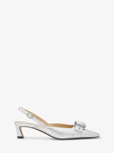 Michael Kors Jaden Metallic Crushed Leather Slingback Pump In Silver