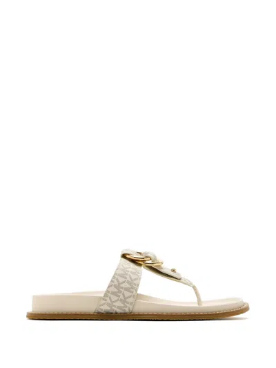 Michael Kors Jaden Monogram-print Ring-detail Flip-flops In Neutral