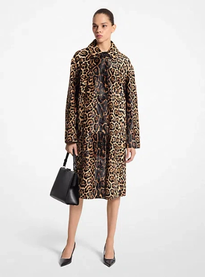 Michael Kors Jaguar Print Calf Hair Balmacaan In Brown