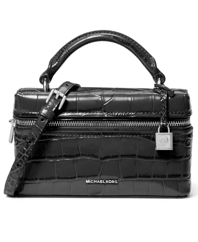 Michael Kors Jana Extra-small Crocodile Embossed Leather Convertible Crossbody Bag In Black