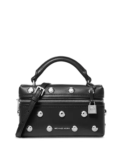 Michael Kors Jana Mini Studded Leather Top Handle Crossbody In Black