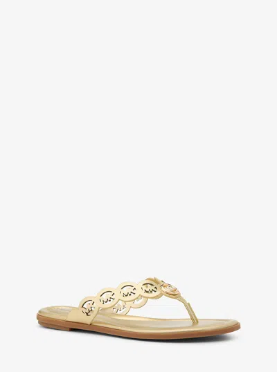 Michael Kors Janie Perforated Logo Metallic Leather Sandal In Neutral
