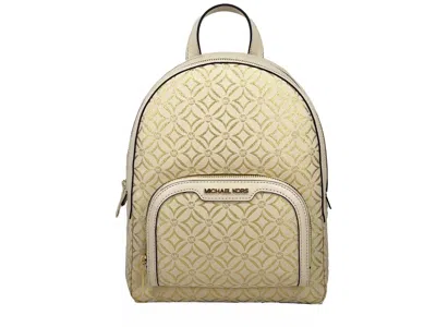 Michael Kors Jaycee Medium Zip Pocket Backpack Bag Cream Gold In Multi