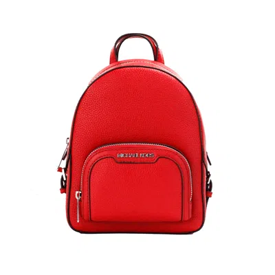 Michael Kors Jaycee Mini Xs Bright Red Pebbled Leather Zip Pocket Backpack Bag