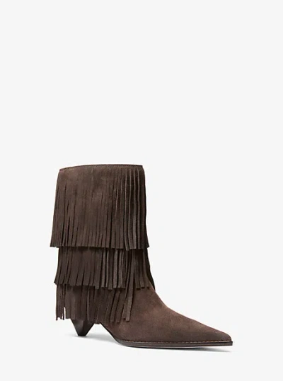Michael Kors Jayla Fringed Suede Boot In Brown