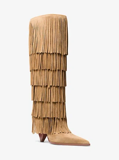 Michael Kors Jayla Fringed Suede Tall Boot In Brown