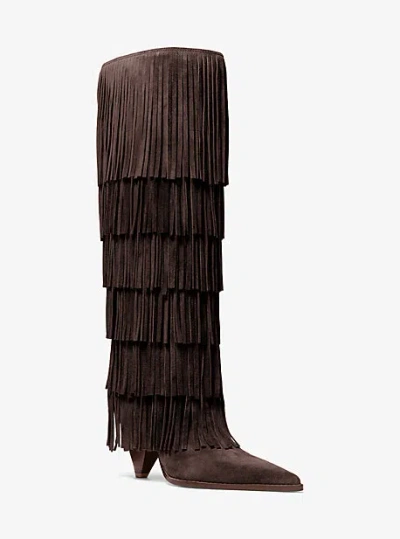 Michael Kors Jayla Fringed Suede Tall Boot In Brown