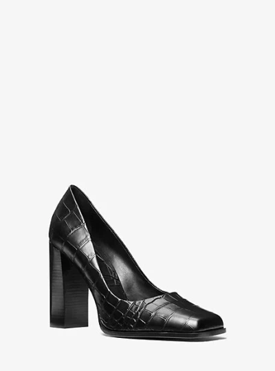 Michael Kors Jeanne Crocodile Embossed Leather Pump In Black