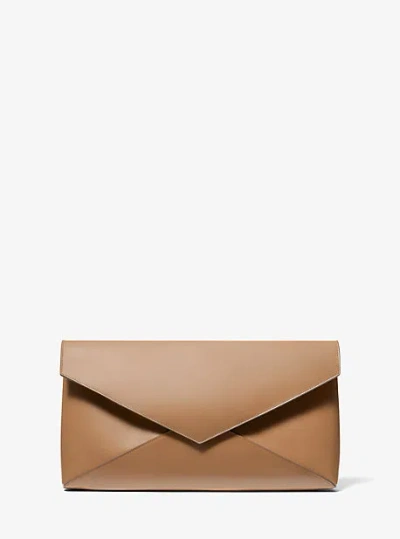 Michael Kors Jeanne Medium  Leather Envelope Clutch In Brown
