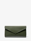Michael Kors Jeanne Medium  Leather Envelope Clutch In Green