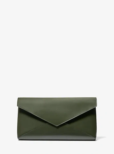 Michael Kors Jeanne Medium  Leather Envelope Clutch In Green
