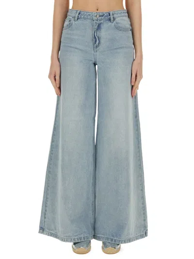 Michael Kors Wide Leg Denim Pants Belt Loops Five Pockets In Blue