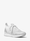 Michael Kors Jenkins Crystal Embellished Metallic Stretch Knit Trainer In Silver