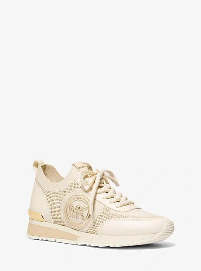 Michael Kors Jenkins Metallic Stretch Knit Trainer In Gold