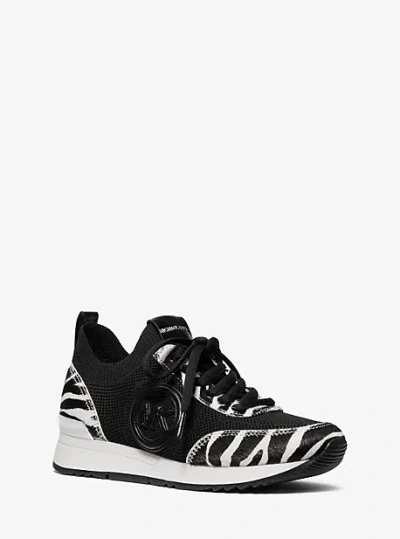 Michael Kors Jenkins Stretch Knit And Faux Zebra Print Calf Hair Trainer In Black