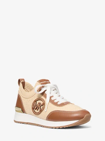 Michael Kors Jenkins Two-tone Stretch Knit Trainer In Natural