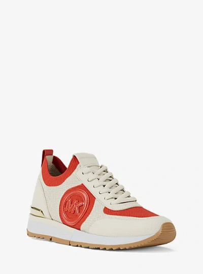 Michael Kors Jenkins Two-tone Stretch Knit Trainer In Red