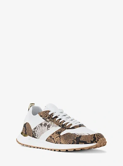 Michael Kors Jesse Stretch Knit And Snake Embossed Trainer In Brown