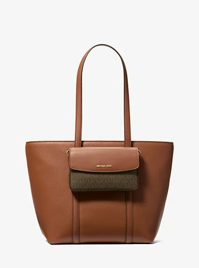 Michael Kors Jet Set 2-in-1 Pebbled Leather And Logo Tote Bag In Brown
