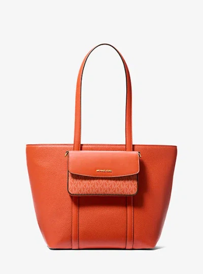 Michael Kors Jet Set 2-in-1 Pebbled Leather And Logo Tote Bag In Red