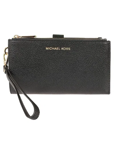 Michael Kors Jet Set Black Grained Leather Compact Wallet In Brown