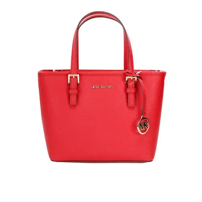 Michael Kors Jet Set Bright Leather Xs Carryall Top Zip Tote Bag Women's Purse In Red