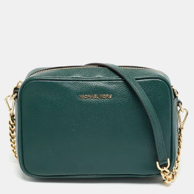 Pre-owned Michael Kors Jet Set Camera Green Leather Crossbody Bag