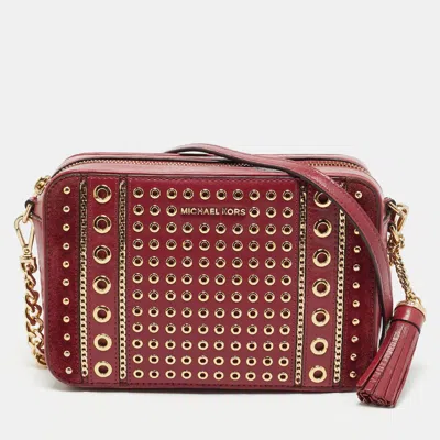 Pre-owned Michael Kors Jet Set Camera Grommet Red Leather Crossbody Bag