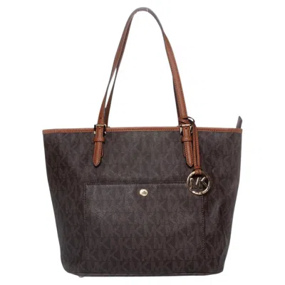 Pre-owned Michael Kors , Jet Set Canvas Logo Shopper In Black