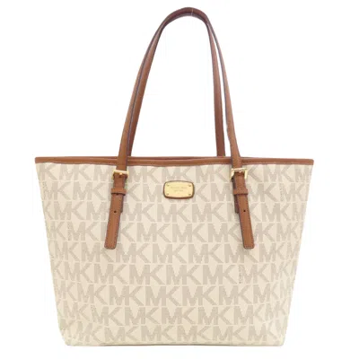 Pre-owned Michael Kors Jet Set Canvas Tote Bag () In Beige