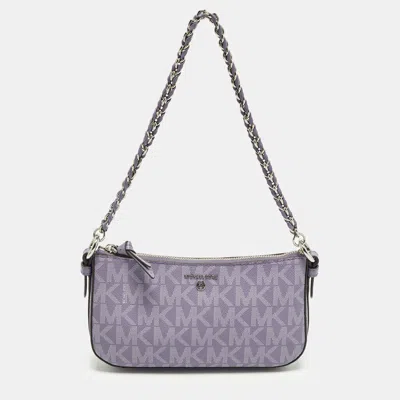 Pre-owned Michael Kors Jet Set Charm Lavender Signature Coated Canvas And Leather Shoulder Bag In Purple