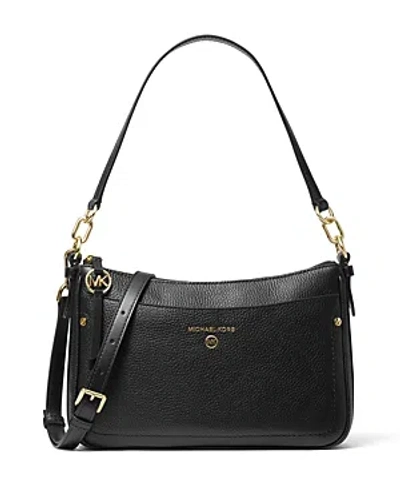 Michael Kors Jet Set Charm Medium Top Zip Pouchette Crossbody In Black