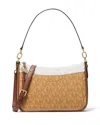Michael Kors Jet Set Charm Medium Top Zip Pouchette Crossbody In Pale Peanut/luggage