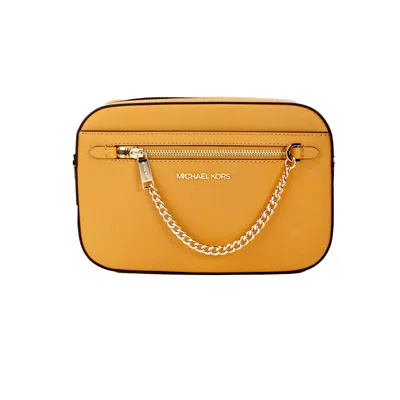 Michael Kors Jet Set East West Large Cider Leather Zip Chain Crossbody Women's Bag In Yellow