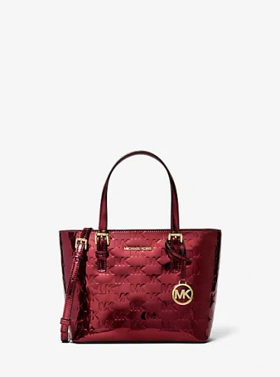 Michael Kors Jet Set Extra-small Metallic Logo Debossed Convertible Tote Bag In Red