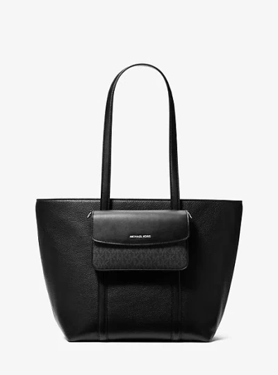 Michael Kors Jet Set Large 2-in-1 Pebbled Leather Tote Bag In Black