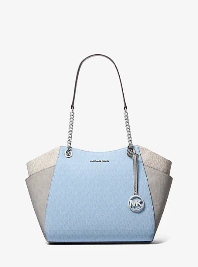 Michael Kors Jet Set Large Color-block Signature Logo Shoulder Bag In Blue