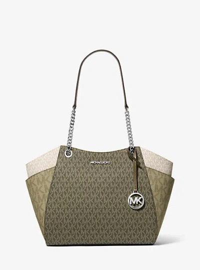 Michael Kors Jet Set Large Color-block Signature Logo Shoulder Bag In Green
