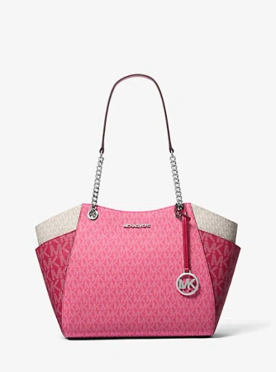 Michael Kors Jet Set Large Color-block Signature Logo Shoulder Bag In Red