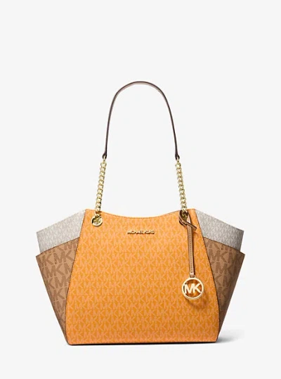 Michael Kors Jet Set Large Color-block Signature Logo Tote Bag In Orange