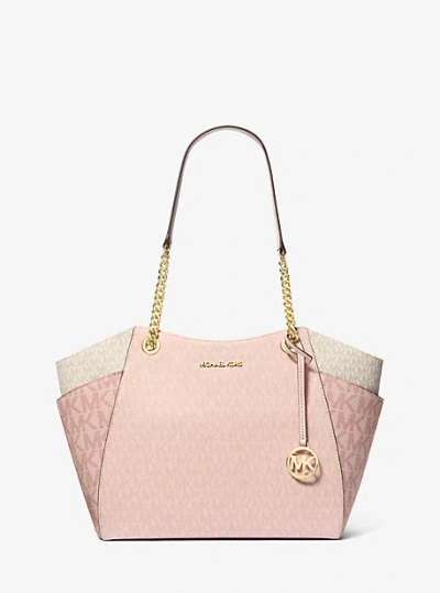 Michael Kors Jet Set Large Color-block Signature Logo Tote Bag In Pink