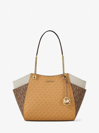 Michael Kors Jet Set Large Color-block Signature Logo Tote Bag In Yellow